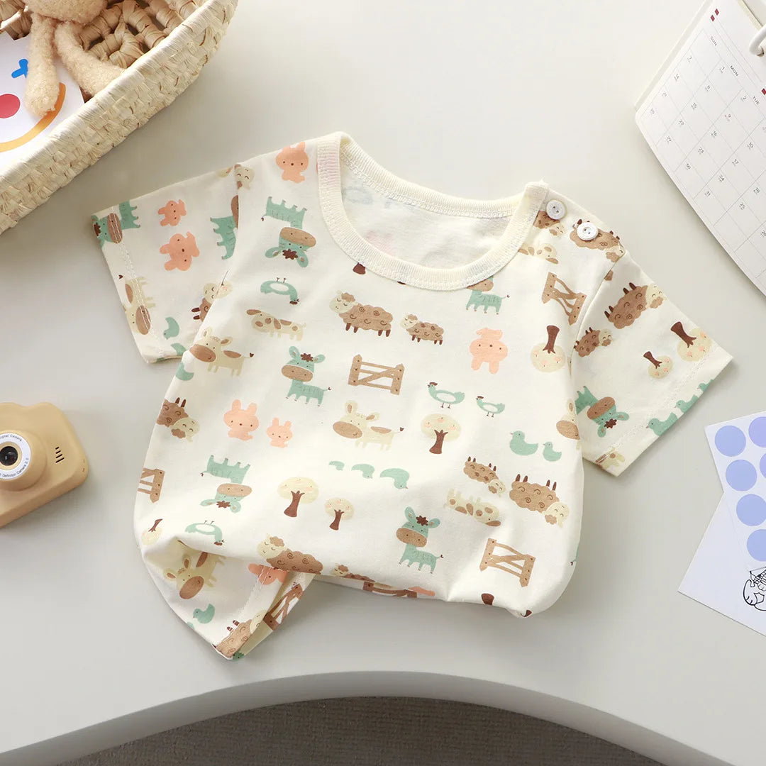 2-6Y New Cartoon T-shirt Pure Cotton Girls Short-sleeved Summer Half-sleeved Tops Little Boys Tops Kids Tees Children Clothing