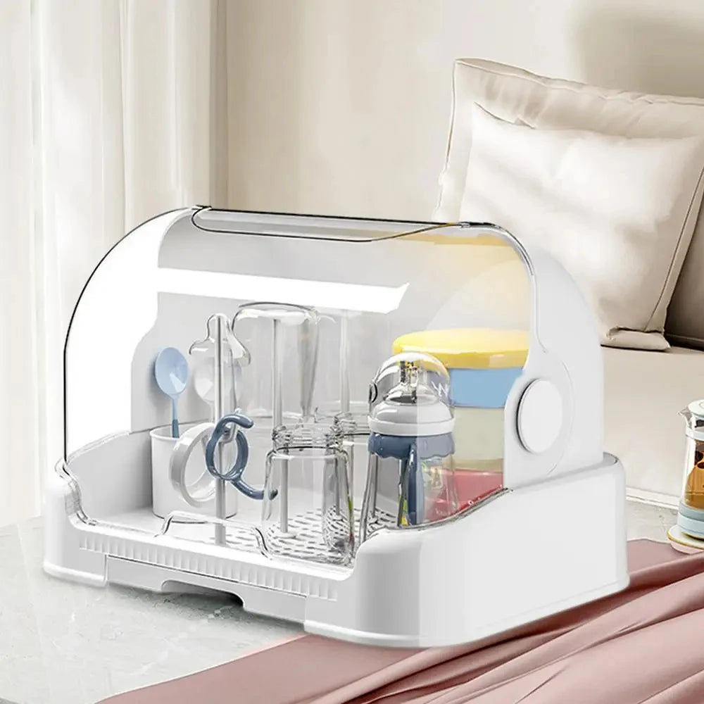HOMEFISH Portable Baby Bottle Drying Rack & Organizer - Dustproof Storage Container with Removable Drip Tray