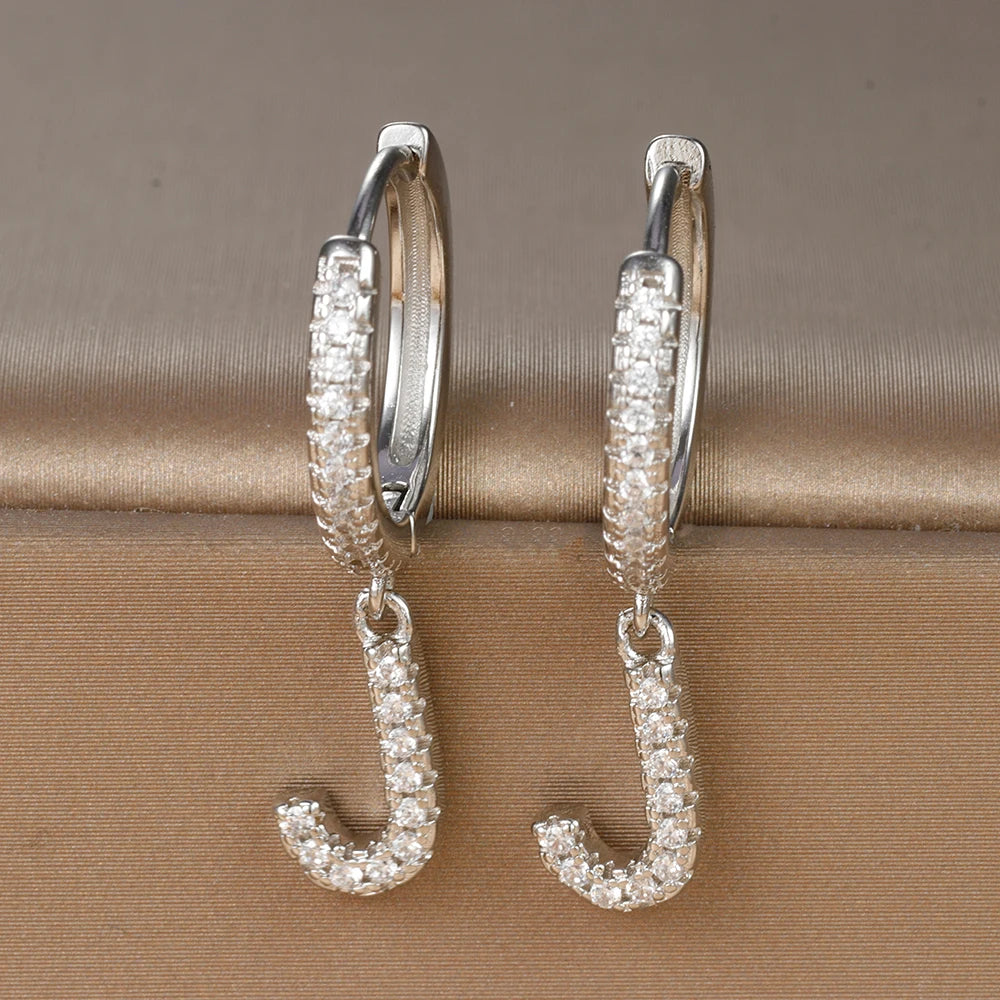 Silver Color Stainless Steel 26 Letters Hoop Earrings For Women A-Z Crystal Zircon Cartilage Piercing Earrings Wedding Jewelry