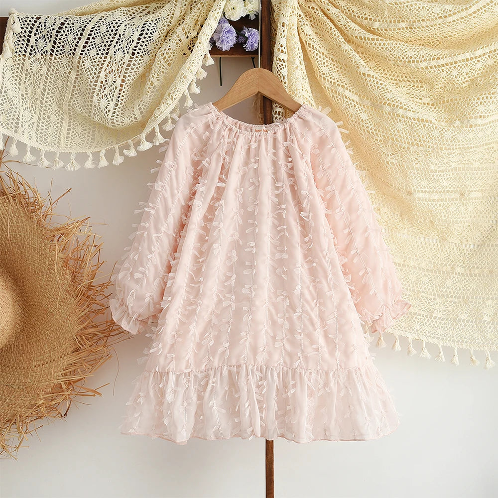 Bear Leader Autumn Spring New Girls' Dress Fashion Cute Doll Neck Flower Print Dress Children's Girls Long Sleeve Princess Dress