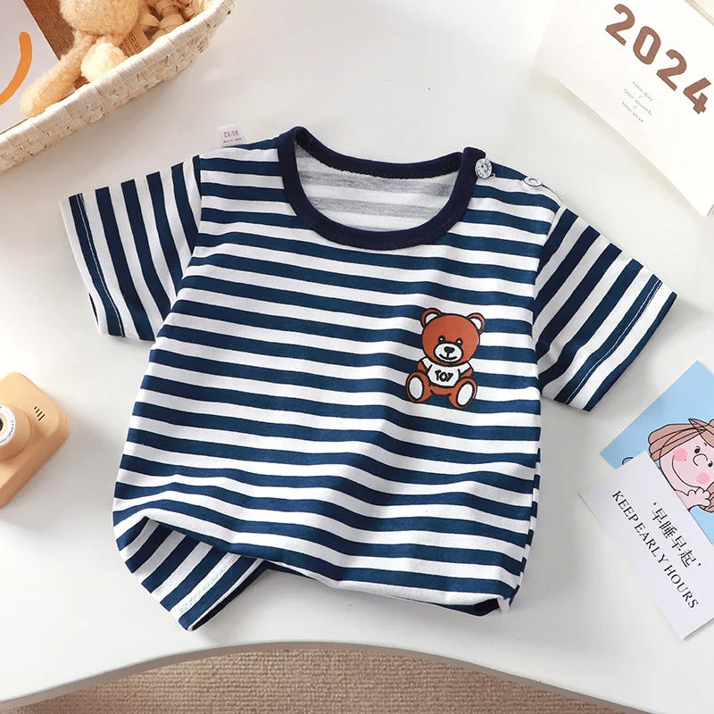 2-6Y New Cartoon T-shirt Pure Cotton Girls Short-sleeved Summer Half-sleeved Tops Little Boys Tops Kids Tees Children Clothing