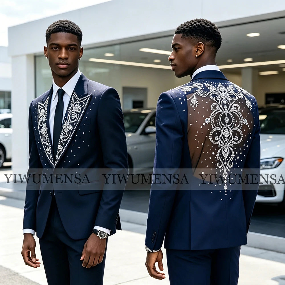 Luxury Men Suits Unique Design Outfit Peaked Lapel Groom Tuxedos Customized Wedding Blazers 2 Pieces Sets Slim Fit ropa hombre