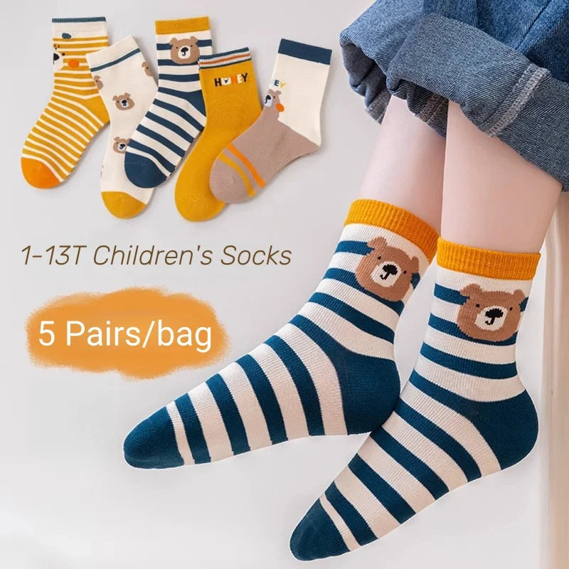 GreenC Summer Calf Socks 5 Pairs Children's Socks Boys Spring Cotton Socks Baby Child 1-14T Kids  Sport Sock