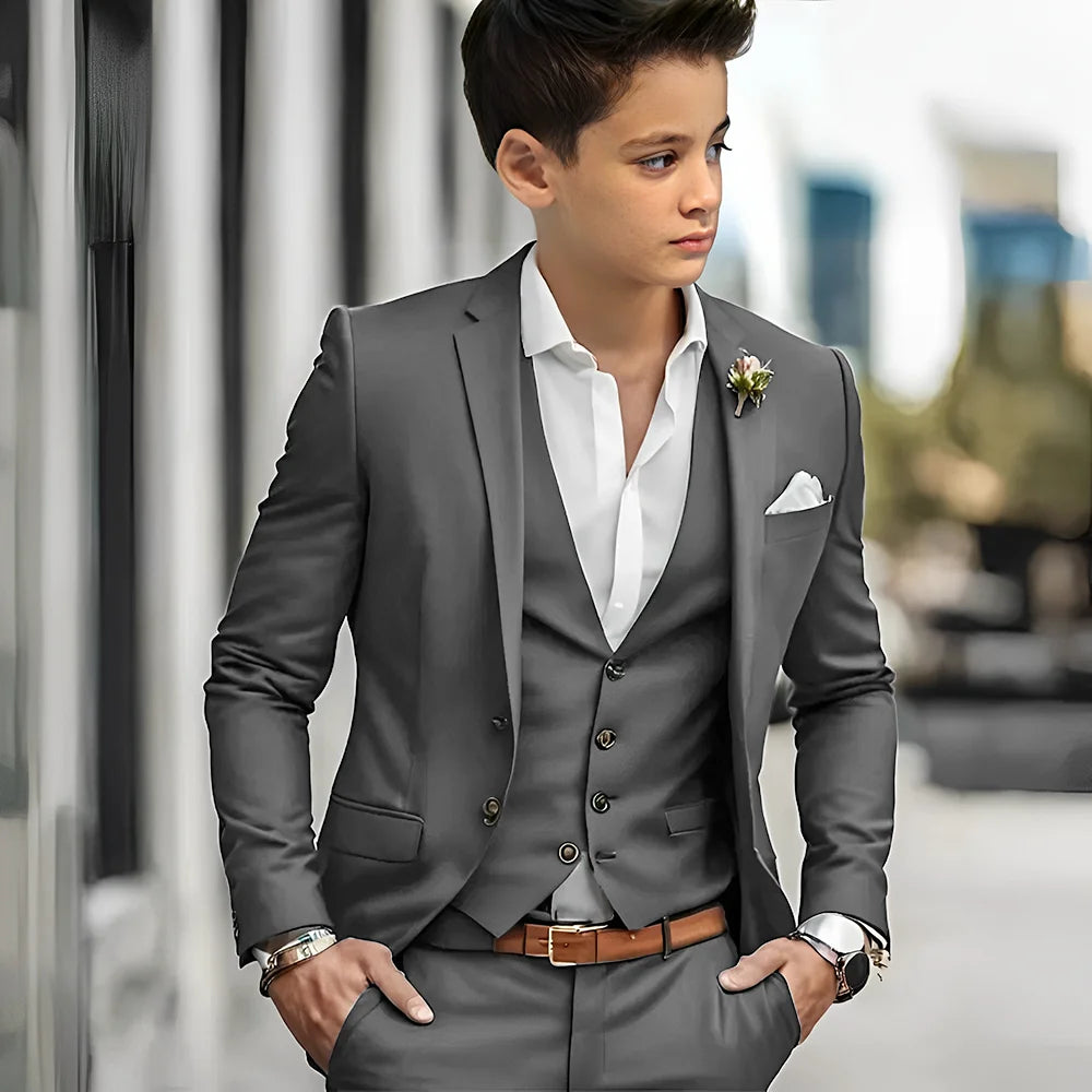 Luxury Green Bos Suits Elegant Wedding 3 Piece Jacket Pants Vest Boy Clothing High Quality Customized Full Sets Costume Kids