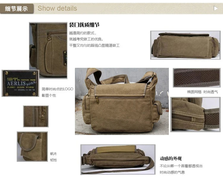 Men's Vintage Canvas Bag Men Casual Crossbody Bag For Men Messenger Bag Man Travel Shoulder Bags Bolsa Masculina High Quality