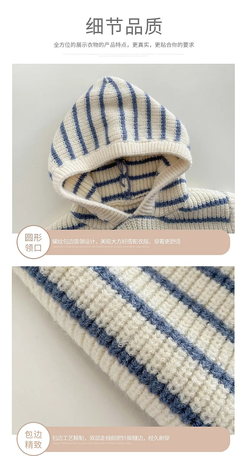 Ins Baby Clothing Korean Style Fashion Casual Soft Comfortable Knitwear Top Winter New Boys Girls Baby Thick Striped Romper