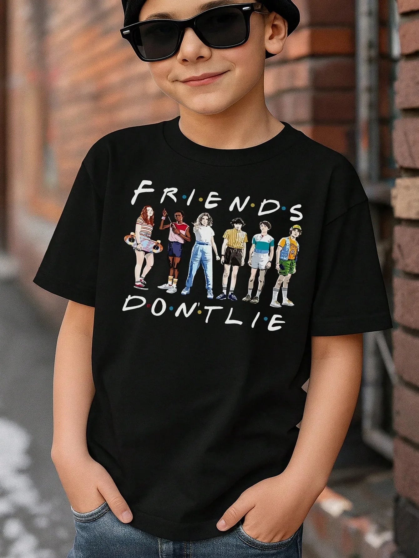 T-Shirt Multiple Sizes Screen Print Friends Don't Lie Stranger Things Design Cotton Material Holiday Wear Trendy Gift Christmas