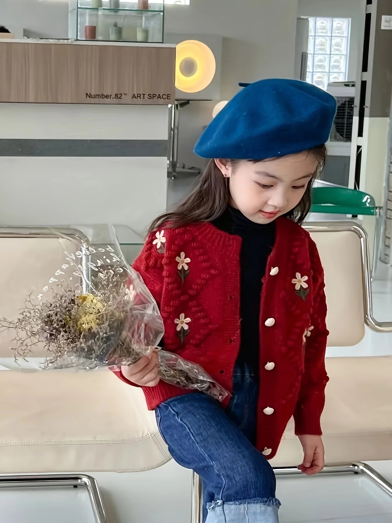 Girls' Sweater Cardigan Spring and Autumn New Fashionable Korean Style Children's Easiest for Match Embroidered Flower Knitted Jacket Trendy for Big Children