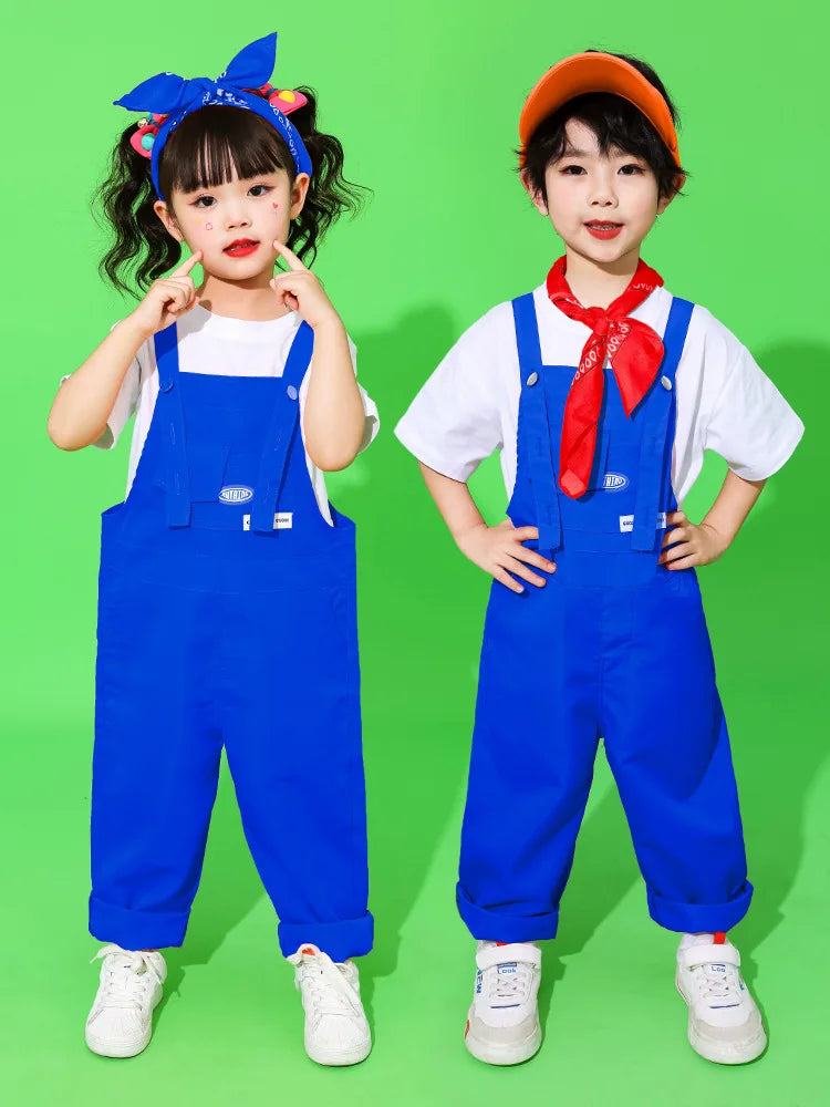 Boys Hip Hop Loose Colorful Overalls Girls Patchwork Dungaree Children Candy Color Jumpsuit Street Dance Romper Kids Streetwear