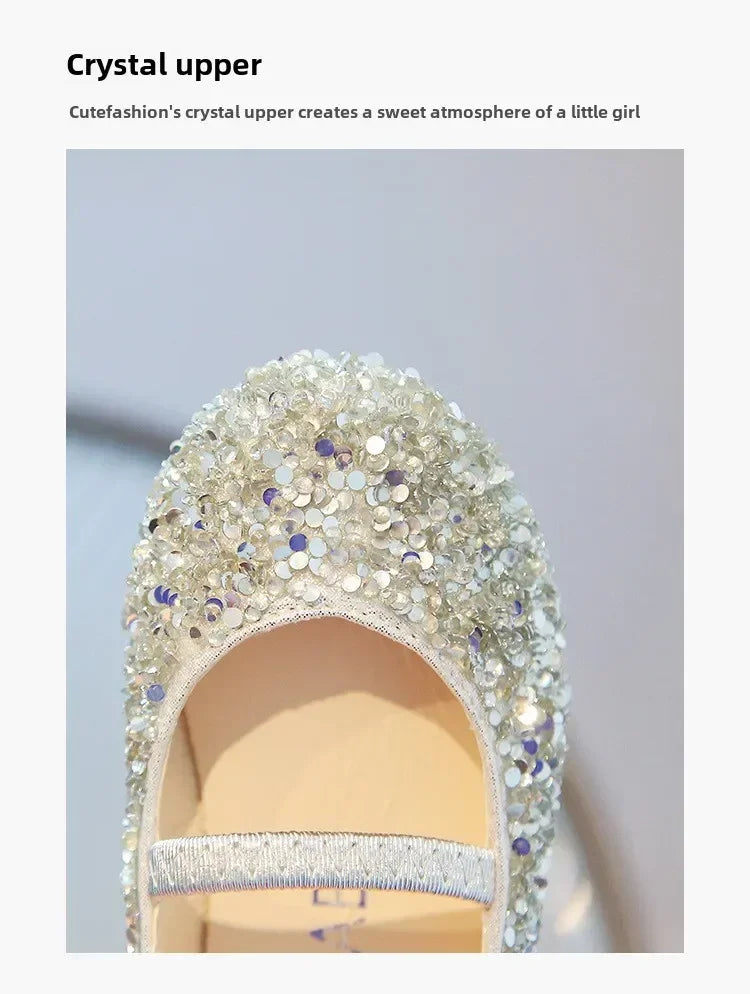 Children's 2025 new single shoe girls' fashion show sequined crystal shoes baby Baotou fashionable soft soled princess shoes