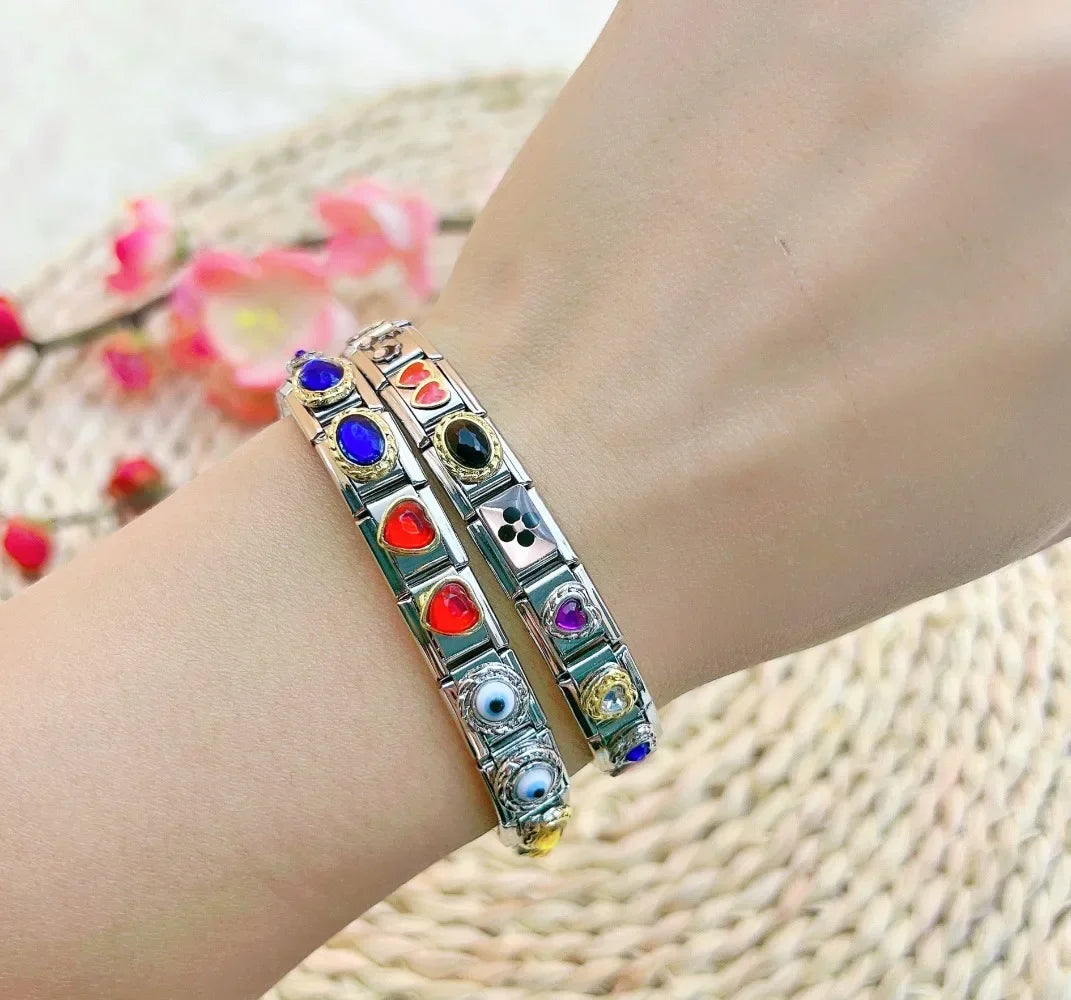 2025 New Original Luxury Zircon Love Italian Charm Links Fit 9mm Bracelet Stainless Steel Jewelry Making