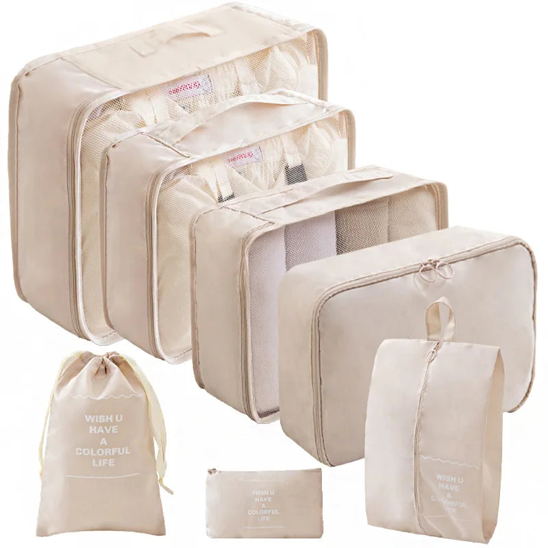 10/7 Pcs Set Travel Organizer Storage Bags Suitcase Packing Cubes Cases Portable Wardrobe Luggage Clothes Shoe Pouch Fold