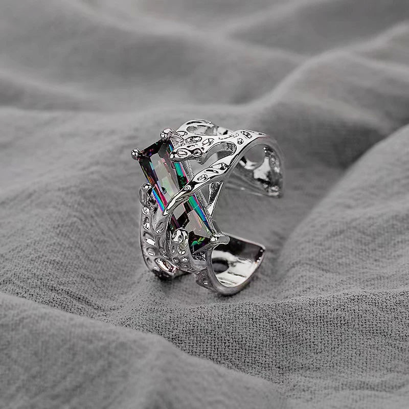 Vintage Gothic Temperament Red Crystal Cross Geometry Aesthetic Open Rings for Women Girl Punk Grunge Jewelry Men Rings