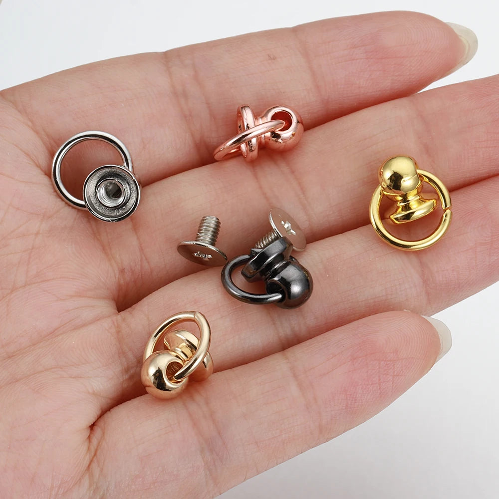 20set Metal Ball Post with O Ring Studs Rivets Nail Screw Back Round Head Spot Spikes Leather Craft Phone Case Decor Accessories