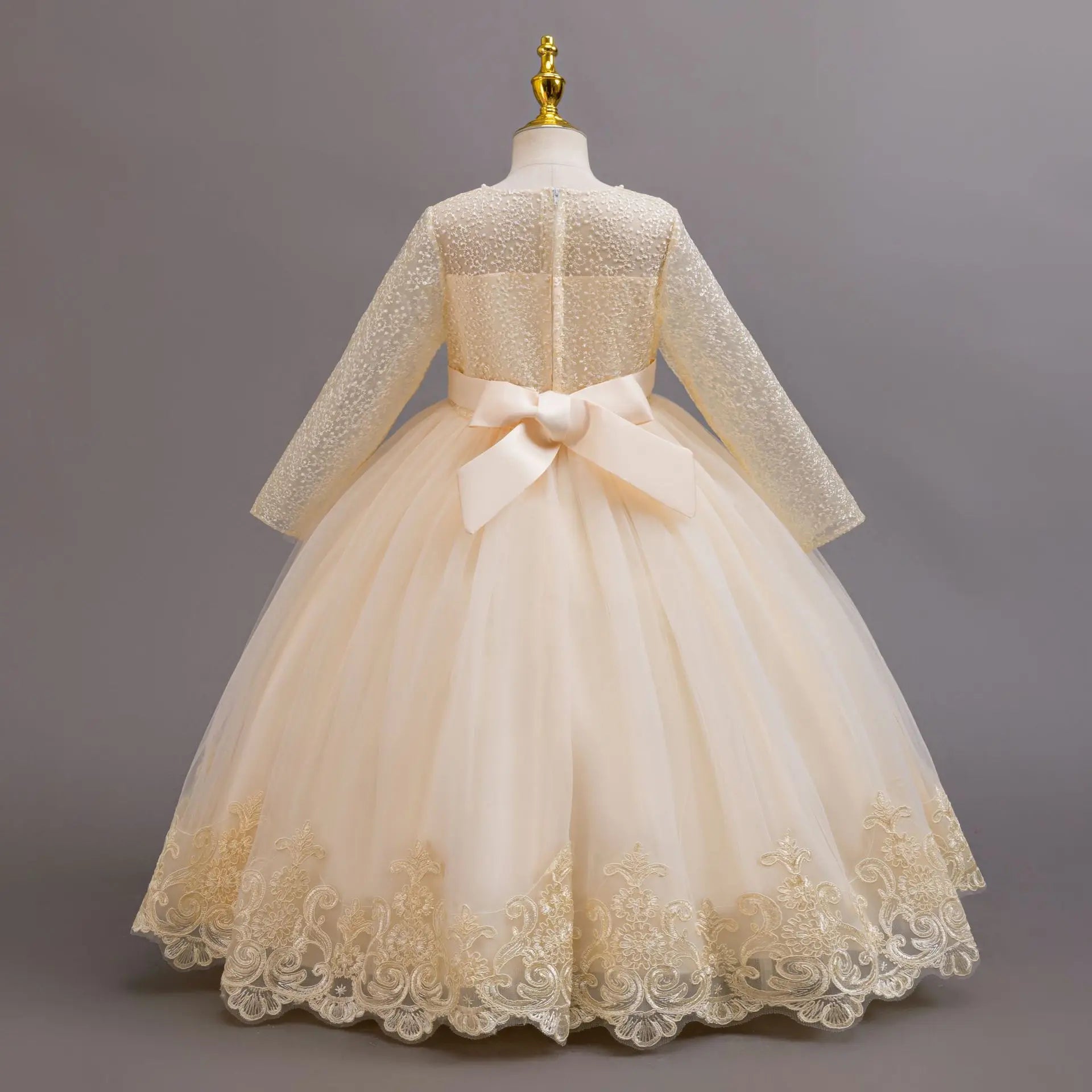 New Long Sleeve Elegant Dress for Young Girls Flower Girl Wedding Dresses Lace Formal White Clothes From 4 to12 Years