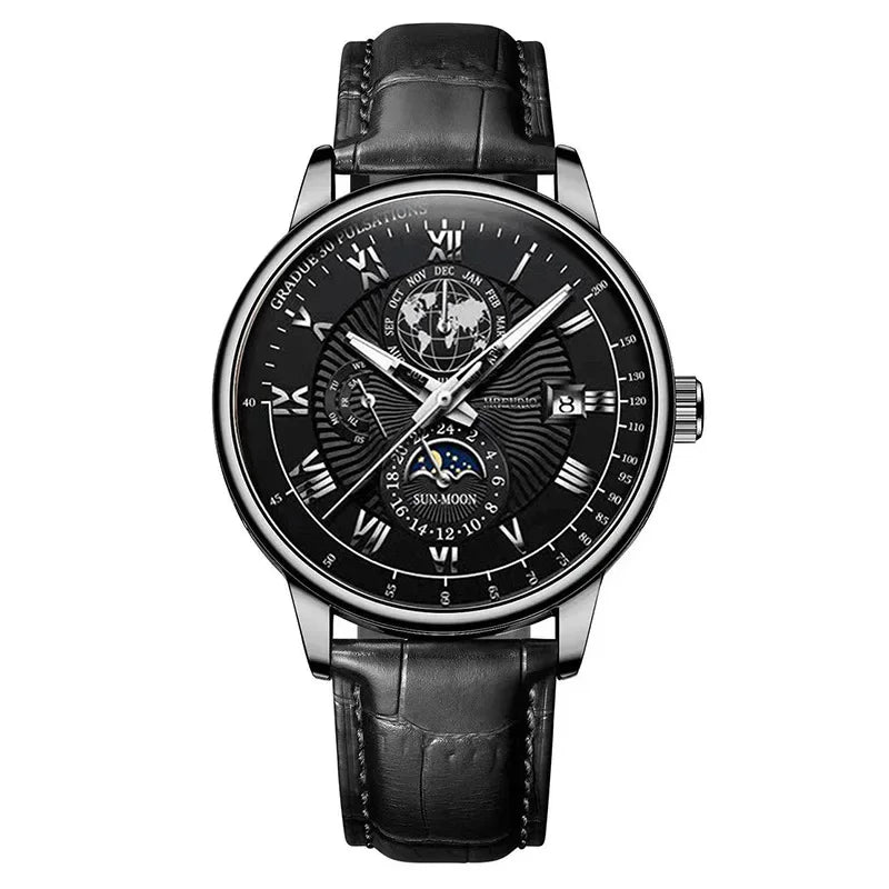 Luxury Brand Watch for Men Trendy High End Light Versatile Quartz Watch Leather Strap Fake Three Eye Fashion Business Wristwatch