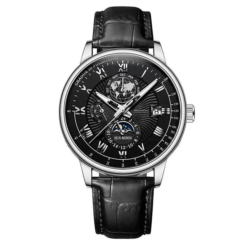 Luxury Brand Watch for Men Trendy High End Light Versatile Quartz Watch Leather Strap Fake Three Eye Fashion Business Wristwatch