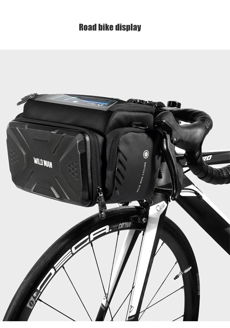 WILD MAN EVA Hard Shell Bicycle Handlebar Bag Touch Screen Phone Holder Electric Scooter Front Bag Crossbody Camera Pouch