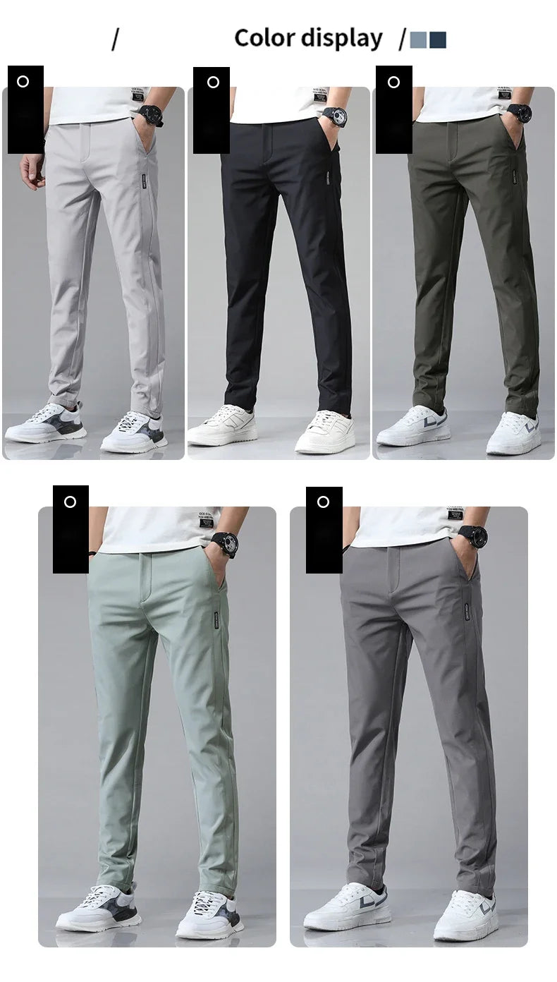 Spring Summer Ultra-thin Men's Stretch Slim Straight Casual Pants High Quality Fashion Breathable Golf Sports Trousers