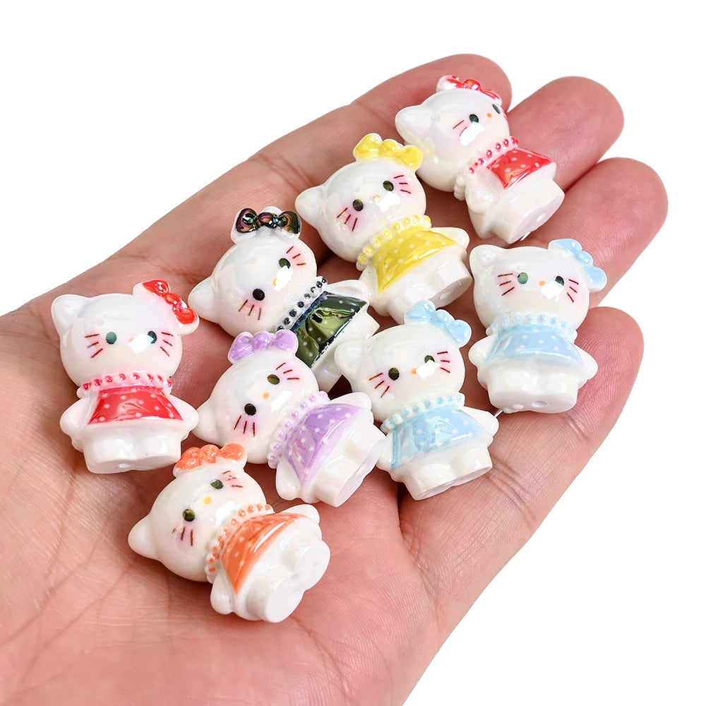 10Pcs 3D Sanrio Resin Bead 8colors Floral Skirt Hello Kitty Bead For Baby Toy Chew Teething DIY Pacifier Clips Chain