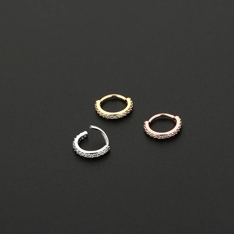 Cubic Zircon Fake Nose Ring for Women Stainless Steel Round Cartilage Tragus Helix Ear Nose Piercing Falso Nariz Body Jewelry