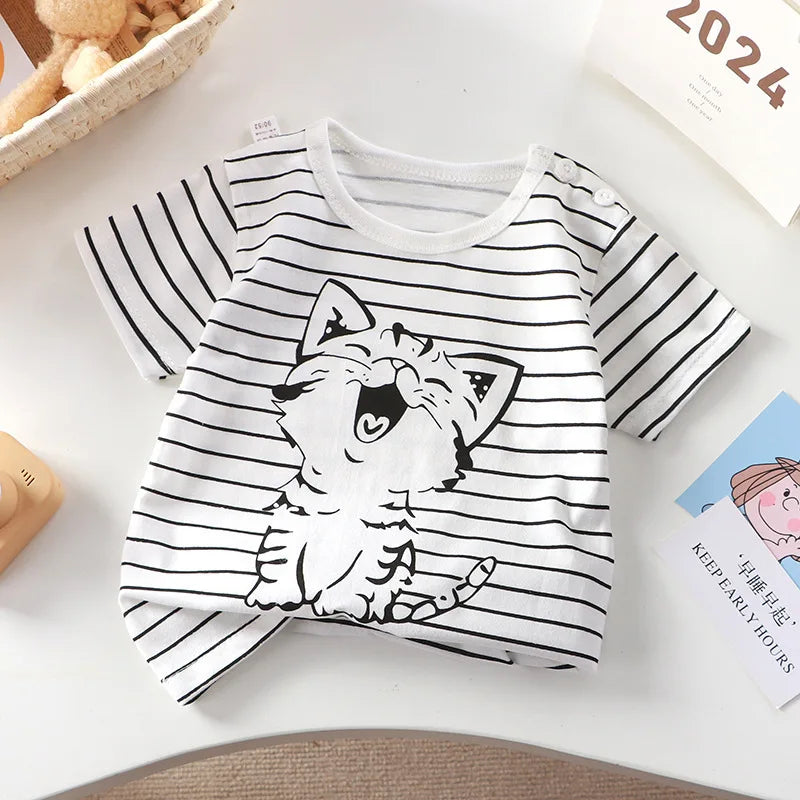 2-6Y New Cartoon T-shirt Pure Cotton Girls Short-sleeved Summer Half-sleeved Tops Little Boys Tops Kids Tees Children Clothing