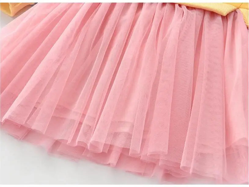 Baby Girls Dress Princess Autumn Sweater Fleece Gauze Tutu Dresses Children Clothing Long Sleeve Rainbow Stripes Dress For Girls