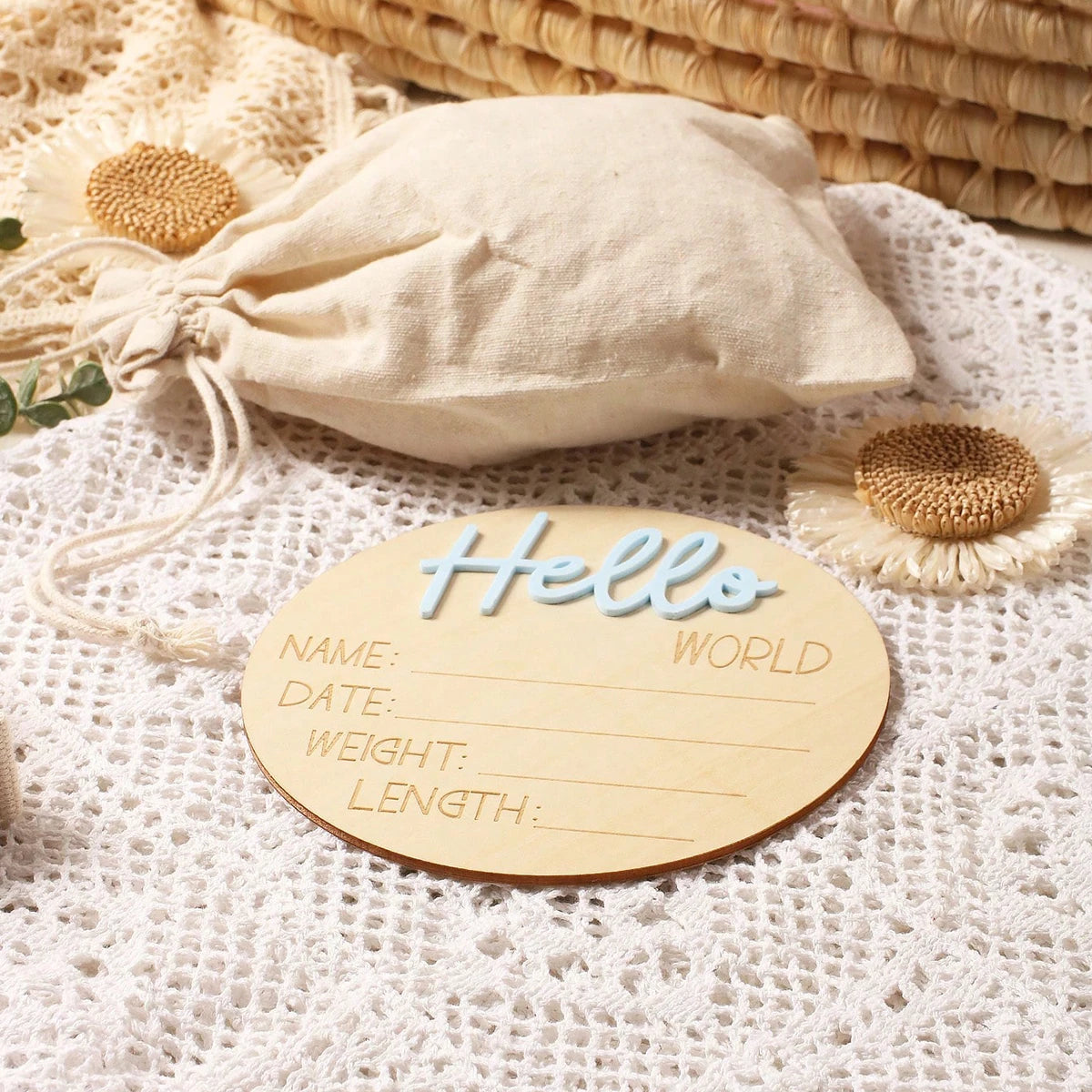 Ylsteed Hello World Newborn Sign Wooden Baby Announcement Sign for Hospital Baby Name Announcement Sign Newborn Keepsakes Props