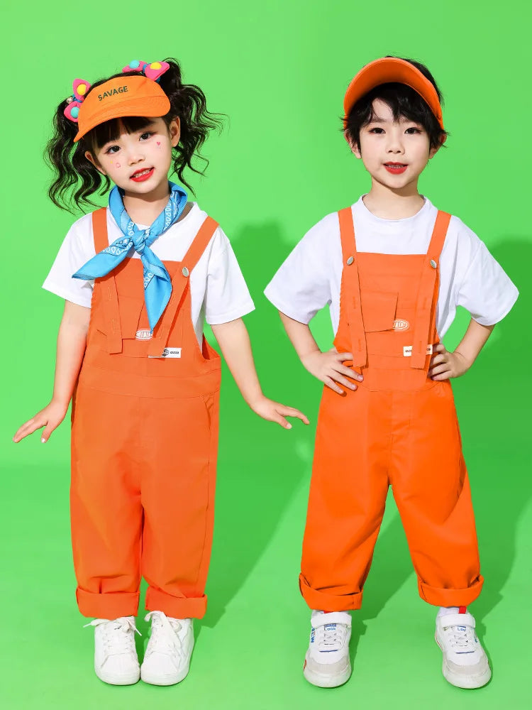 Boys Hip Hop Loose Colorful Overalls Girls Patchwork Dungaree Children Candy Color Jumpsuit Street Dance Romper Kids Streetwear
