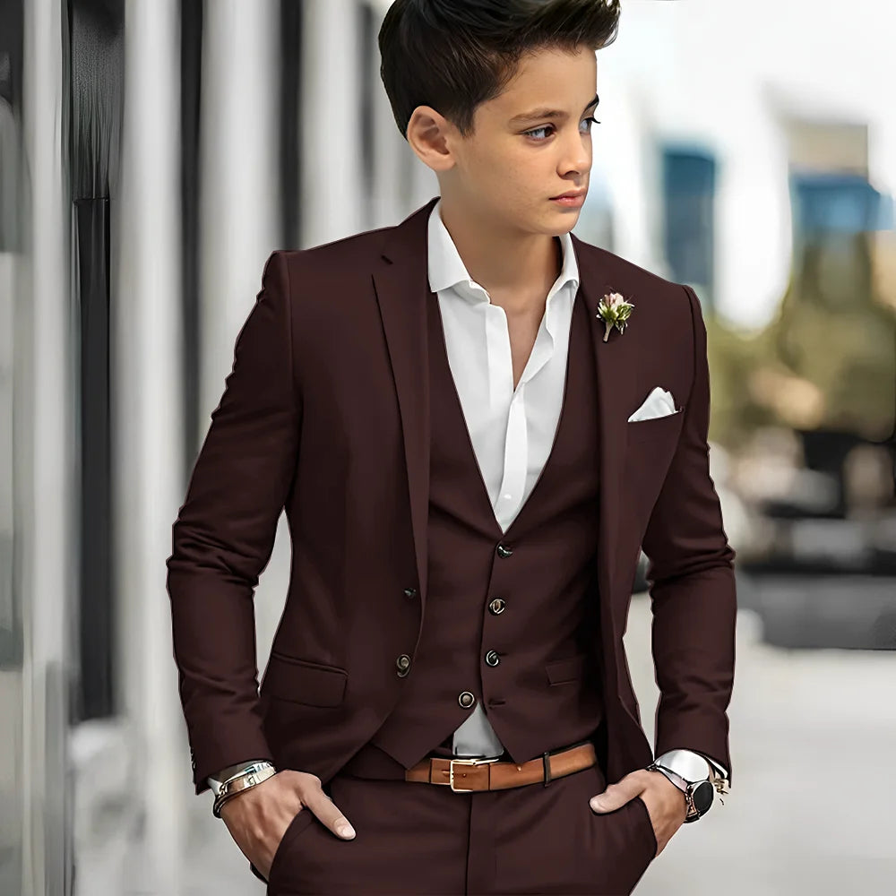 Luxury Green Bos Suits Elegant Wedding 3 Piece Jacket Pants Vest Boy Clothing High Quality Customized Full Sets Costume Kids