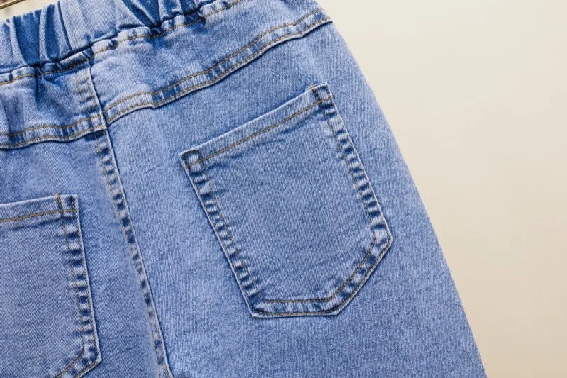 Girls' Jeans Spring and Autumn New Casual 3-12 Year Old Children's Loose Flare Pants Lace Pearl Girls' Denim Pants