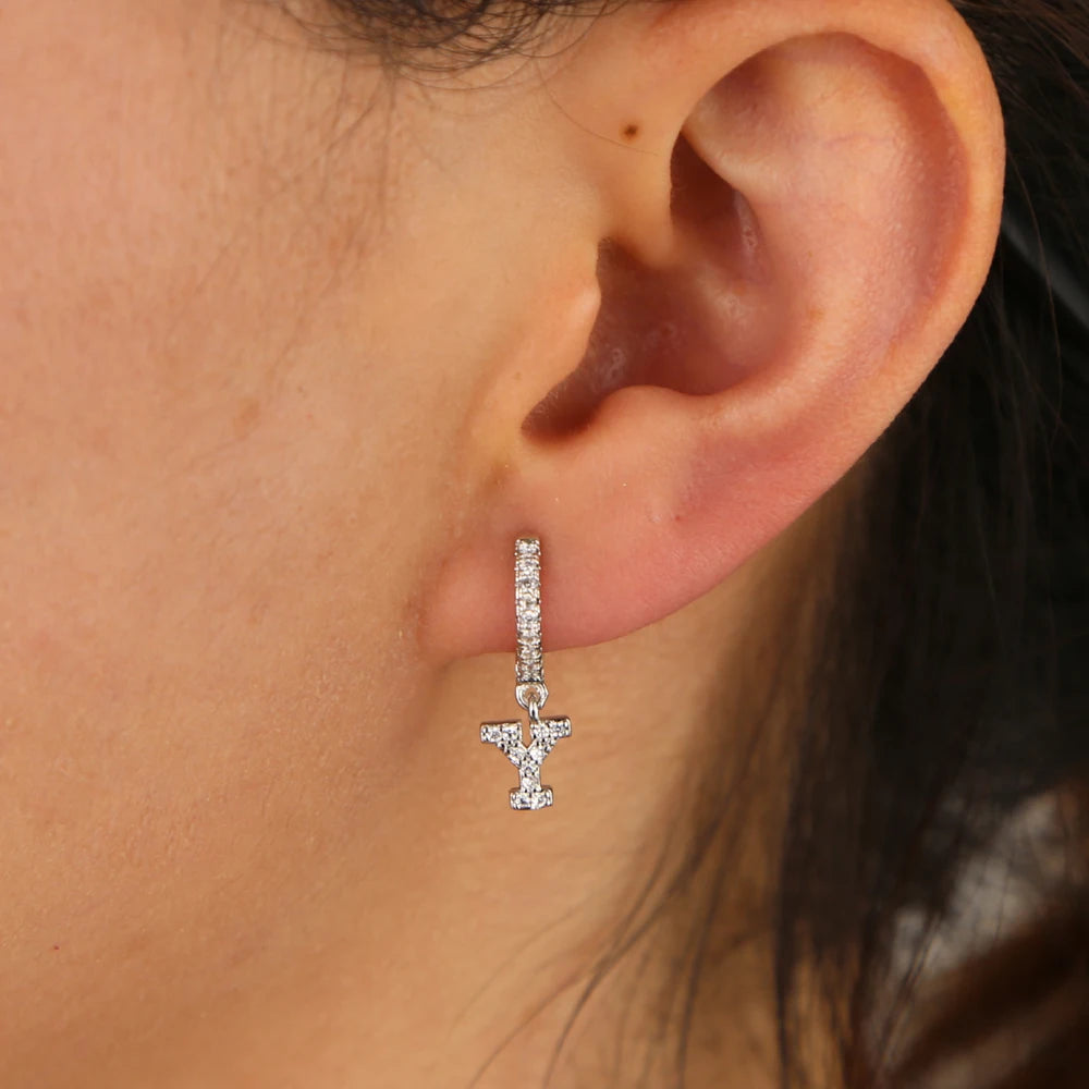 Silver Color Stainless Steel 26 Letters Hoop Earrings For Women A-Z Crystal Zircon Cartilage Piercing Earrings Wedding Jewelry