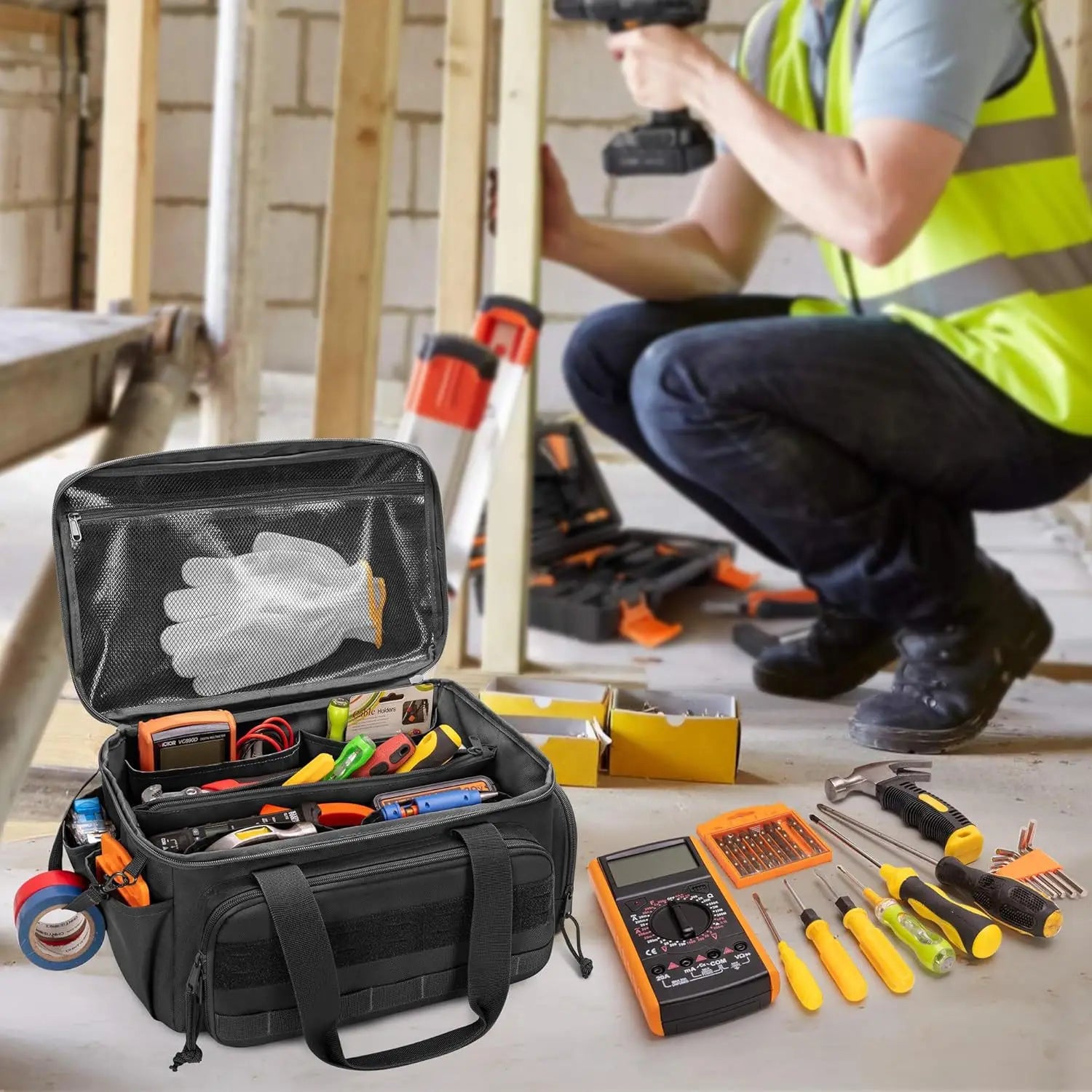 Tool storage bag, tool bag, men's hand tool storage bag, multifunctional work handbag