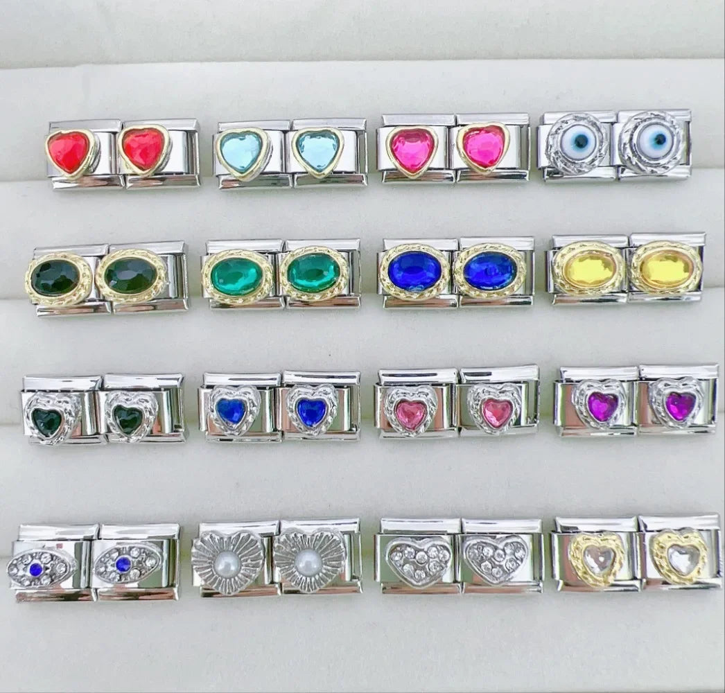 2025 New Original Luxury Zircon Love Italian Charm Links Fit 9mm Bracelet Stainless Steel Jewelry Making