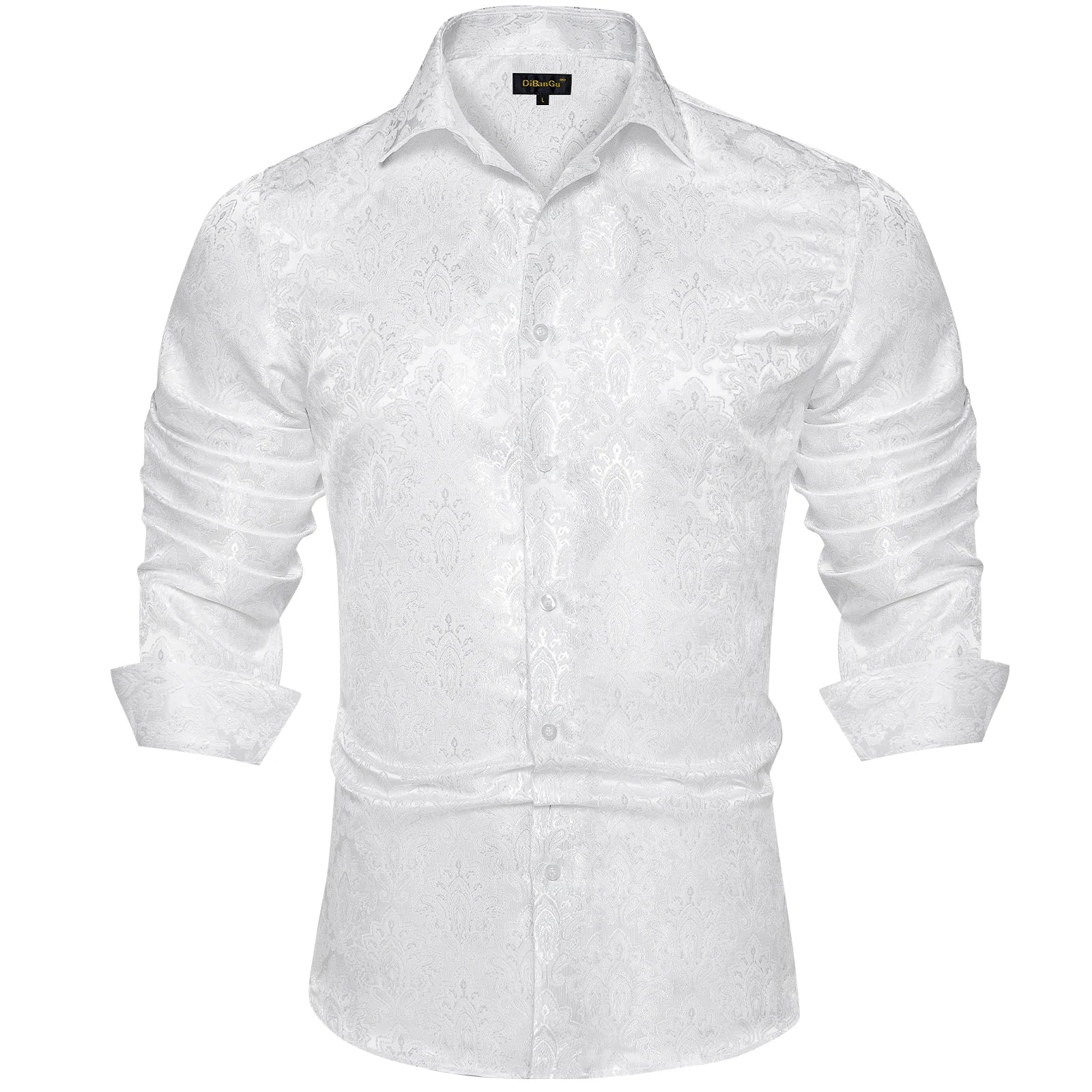 Luxury Men Dress Shirt Formal Prom Tuxedo Long Sleeve Polyester Golden Color Paisley Black Shirts Blouse Men Clothing