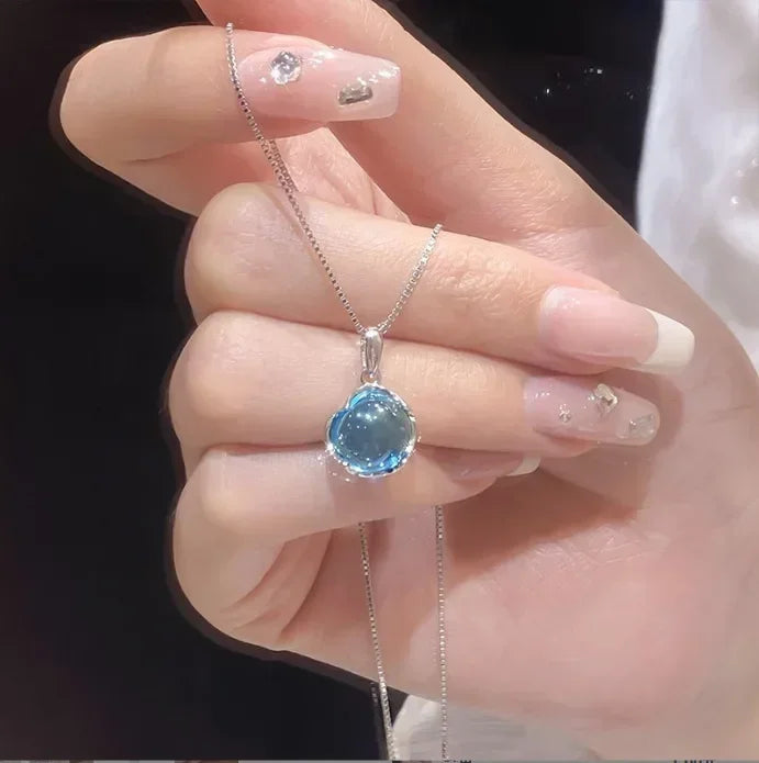 Fashion 925 Sterling Silver Round Zircon Necklace Minimalist Style Charm Choker Pendant Party Gift For Women's Fine Jewelry