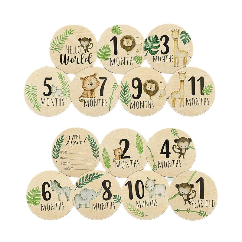 10X10CM 7pcs milestones monthly cartoon animal 2 sided cute Growth Keepsake Baby's Journey Milestone