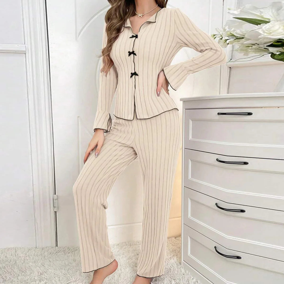 2026 Women's Fashion Two-piece Pajama Sets 2PCS Autumn Winter Casual Warm Home Clothes Sets for Girls Solid Sleepwear Clothes
