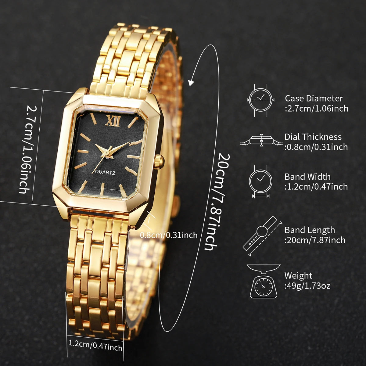 2/5 pçs Light luxury steel strip women's watch student fashion simple square quartz watch set