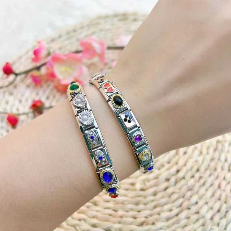 2025 New Original Luxury Zircon Love Italian Charm Links Fit 9mm Bracelet Stainless Steel Jewelry Making