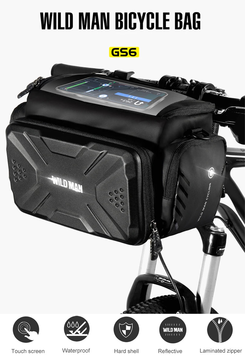 WILD MAN EVA Hard Shell Bicycle Handlebar Bag Touch Screen Phone Holder Electric Scooter Front Bag Crossbody Camera Pouch