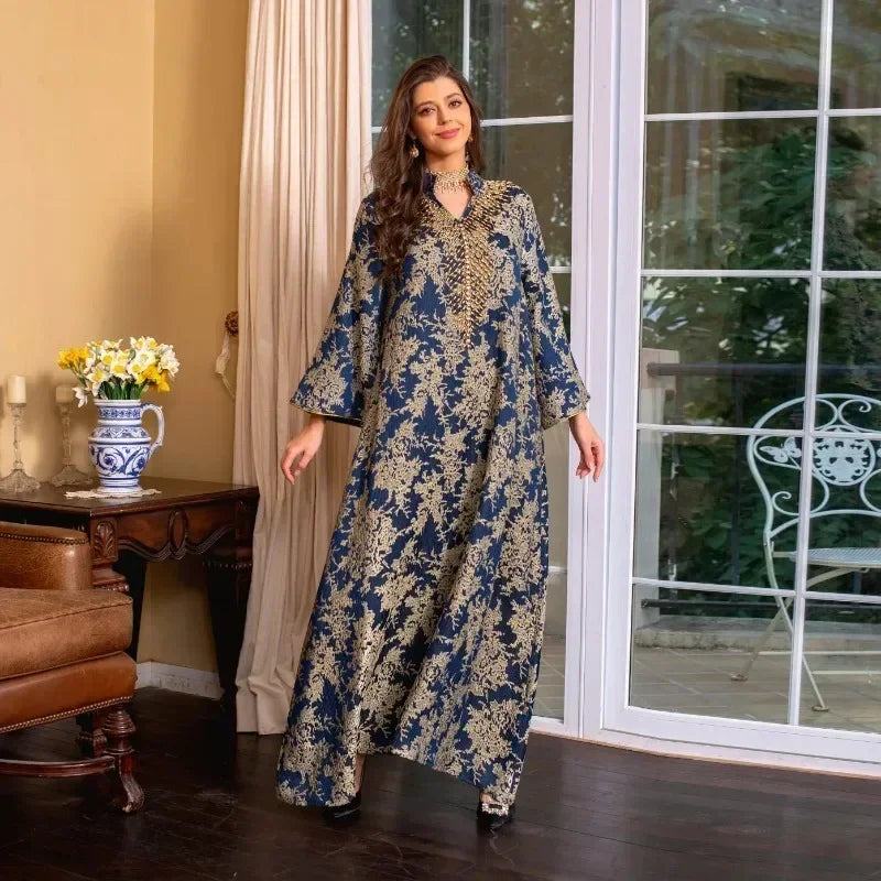 Eid Muslim Dress for Women Abaya Beading Stand Collar Jalabiya Morocco Party Dresses Abayas Kaftan Abaya Vestidos Arab Long Robe
