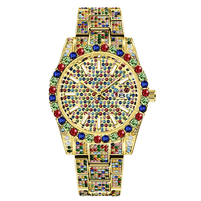 Luxury Watch sss Supply Men Fashion Alloy Band Hip Hop Diamond Big Brand Golden Date Quartz Wristwatch Montres de Marque de Luxe