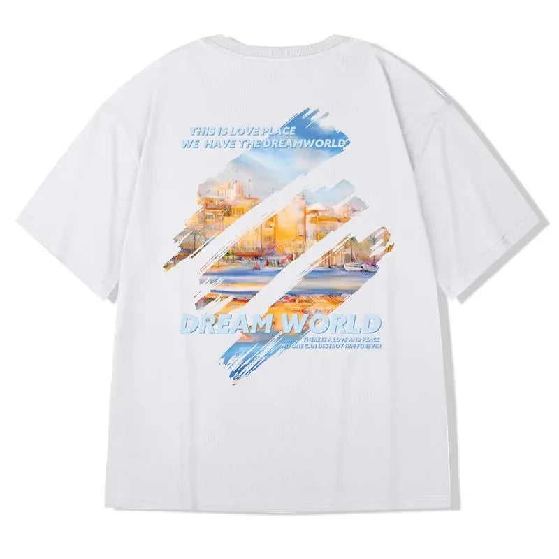 M-8XL 2024 NewPainting Print Round Neck Short Sleeve T-shirt for Men and Women Large Loose Casual Five Quarter Sleeved Top
