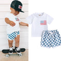 FOCUSNORM 0-3Y Baby Boys Clothes Sets 4th of July Flag Print Short Sleeve T-Shirt Checkerboard Shorts Set Summer Clothes