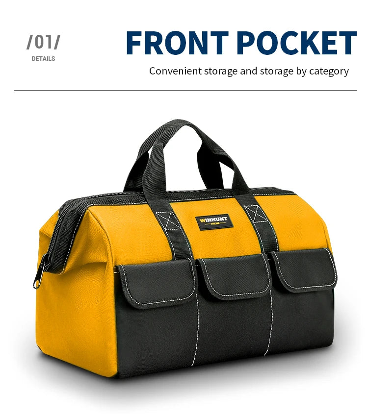 Tool Bag for Men, Heavy Duty Tool Bag Wide Mouth Tote for Various Instrument, Electrician Carpenter Mechanic(Yellow)