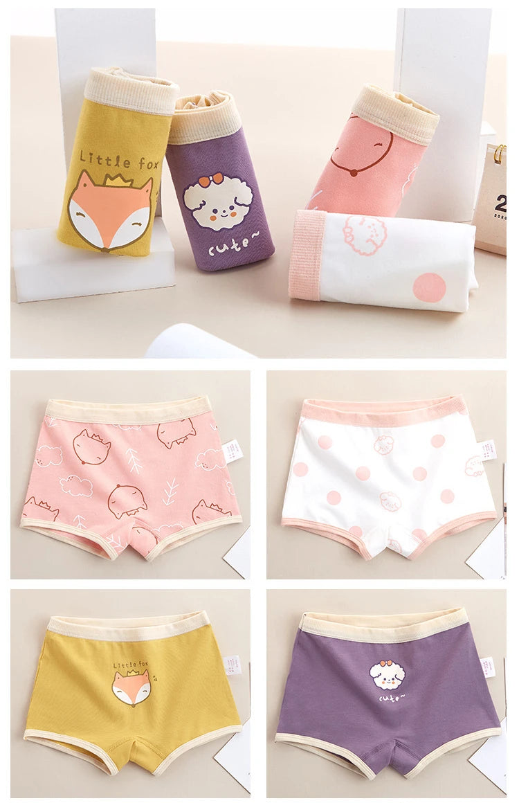 4PCS Girls Cotton Panties Summer Kid Thin Breathable Cartoon Briefs 2+y Young Children Underwears Toddler Antibacterial Knickers