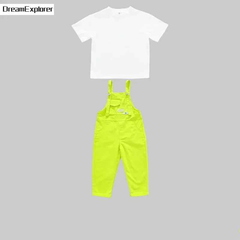 Boys Hip Hop Loose Colorful Overalls Girls Patchwork Dungaree Children Candy Color Jumpsuit Street Dance Romper Kids Streetwear