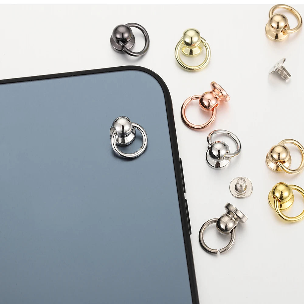 20set Metal Ball Post with O Ring Studs Rivets Nail Screw Back Round Head Spot Spikes Leather Craft Phone Case Decor Accessories