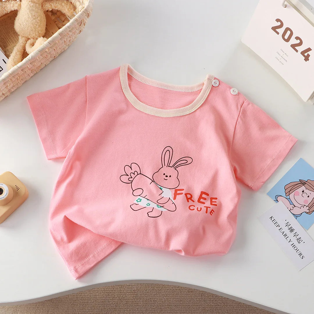 2-6Y New Cartoon T-shirt Pure Cotton Girls Short-sleeved Summer Half-sleeved Tops Little Boys Tops Kids Tees Children Clothing